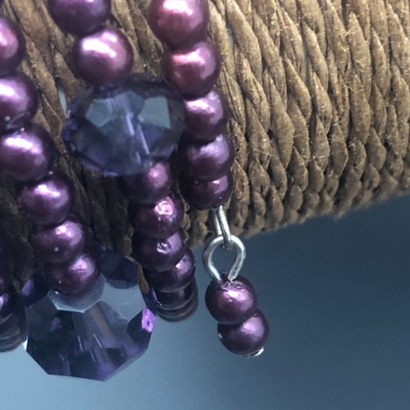 Eggplant Purple Faux Pearl 3 Coil Strand Wrap Bracelet - Picture 10 of 15